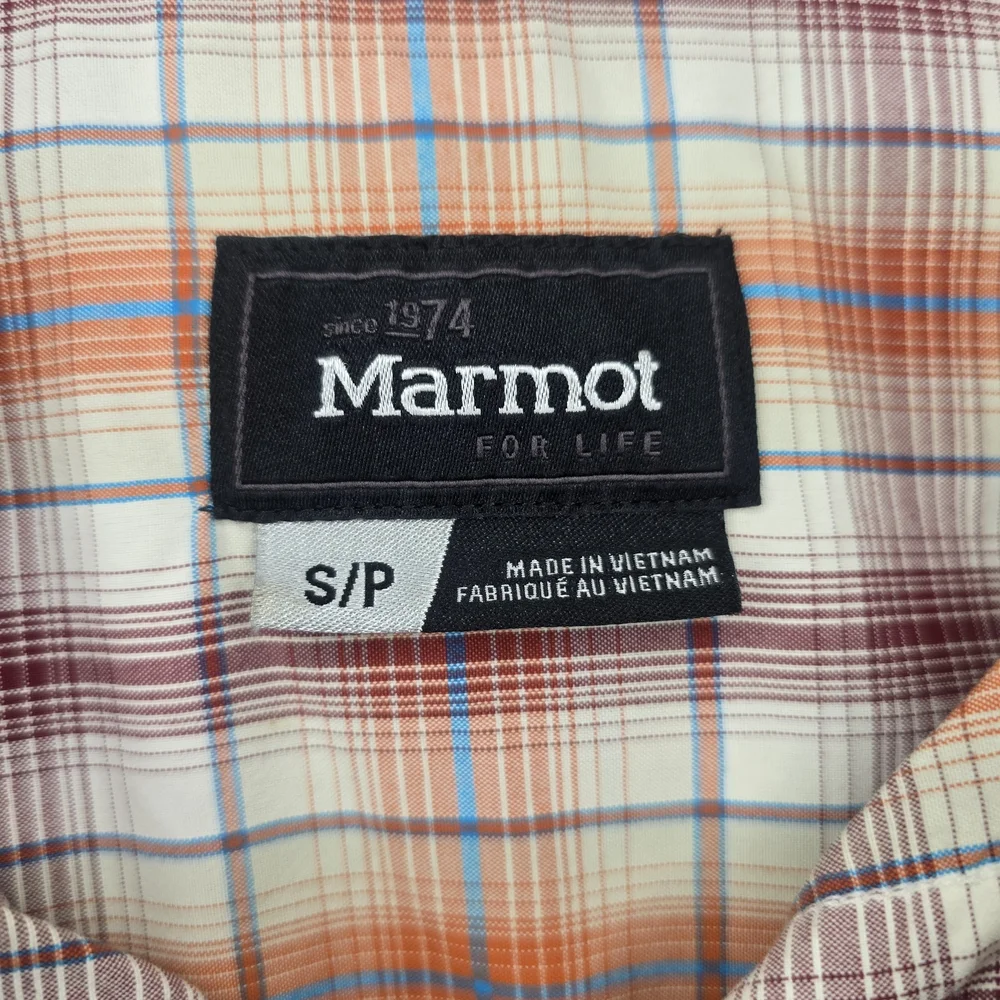 Marmot Men's Plaid Short Sleeve Button-Up Shirt Orange White Small - Picture 5 of 7